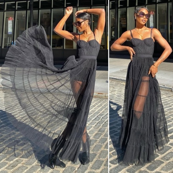 NWT Alice + Olivia Deena Pleated Maxi Dress with Hot Pants‎ Size 2 Black - Picture 14 of 16